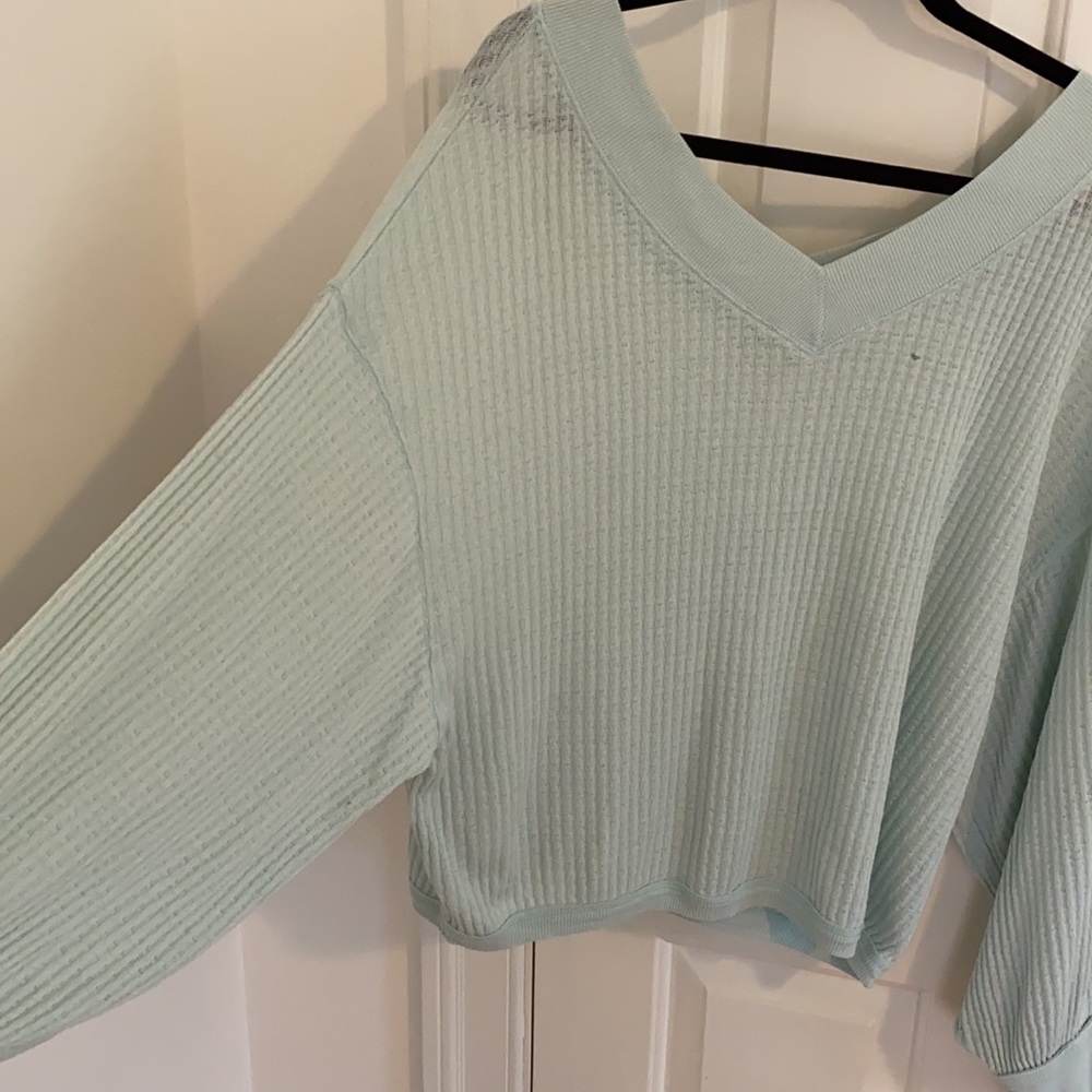 Turquoise flowy long sleeve Free People top - Picture 4 of 7
